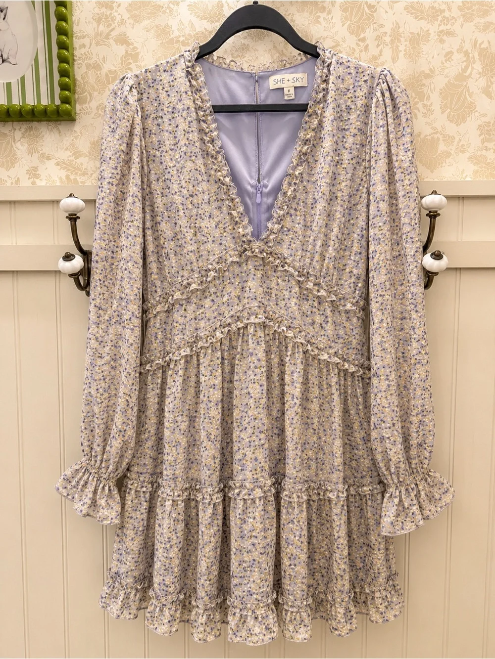 She + Sky Lavender Floral Ruffle Tiered Dress - Picture 2 of 4